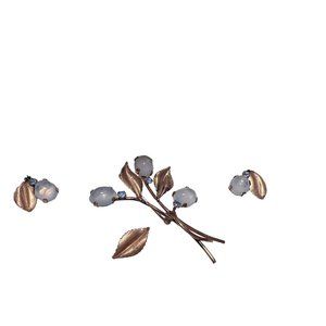 Vintage Signed VAN DELL 12k Gold Filled Brooch & Scew-Back Earring Set Blue